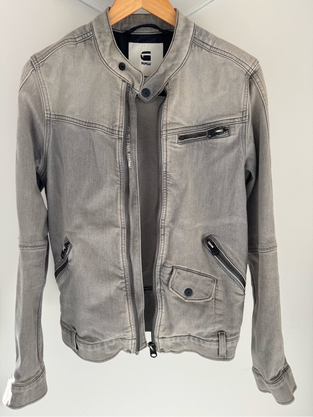 G-Star Gray Washed Zip-Front Shirt Jacket